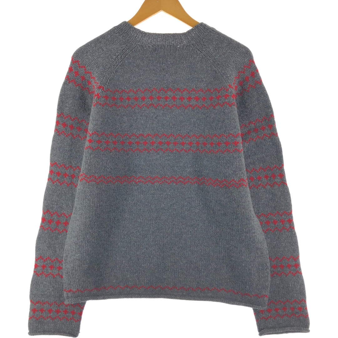 J.Crew HAND KNIT Hand-knitted Border Pattern Wool Knit Sweater Men's Size L /eaa510050