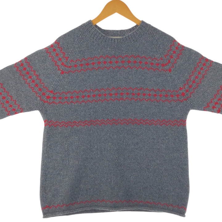 J.Crew HAND KNIT Hand-knitted Border Pattern Wool Knit Sweater Men's Size L /eaa510050