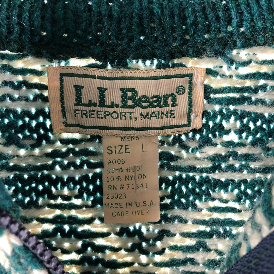 80'S LLBean Driver's Knit Sweater, All-Over Print, Nordic Sweater, Made in USA, Men's L Size, Vintage /eaa510060