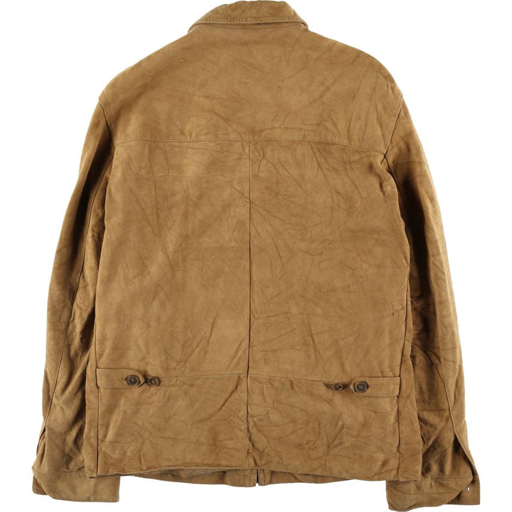 HUGO BOSS suede leather jacket, men's size L Genuine Leather Goatskin Camel type Vintage Second Hand