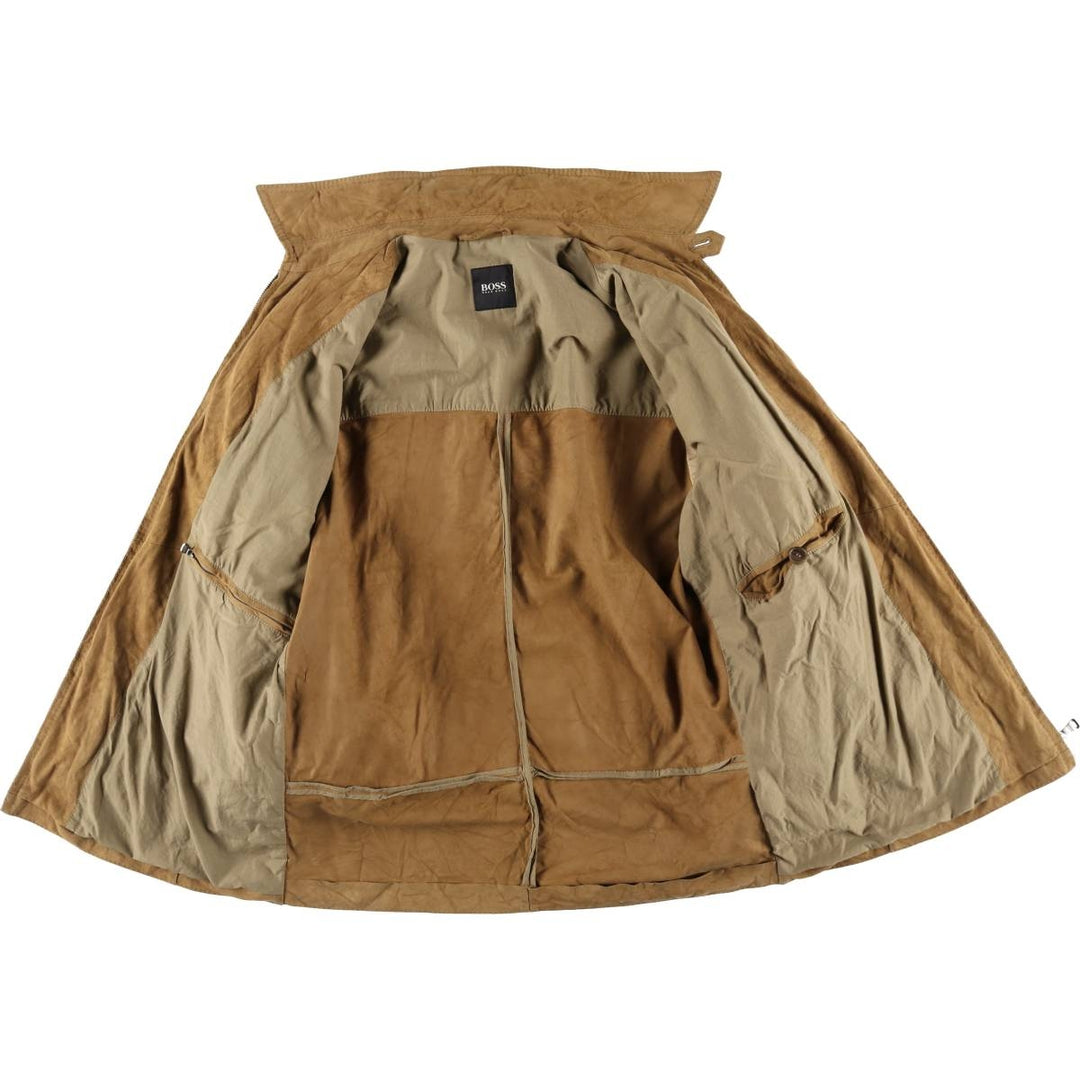 HUGO BOSS suede leather jacket, men's size L Genuine Leather Goatskin Camel type Vintage Second Hand