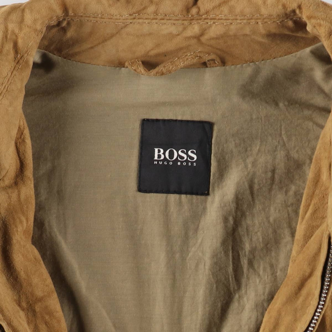 HUGO BOSS suede leather jacket, men's size L Genuine Leather Goatskin Camel type Vintage Second Hand
