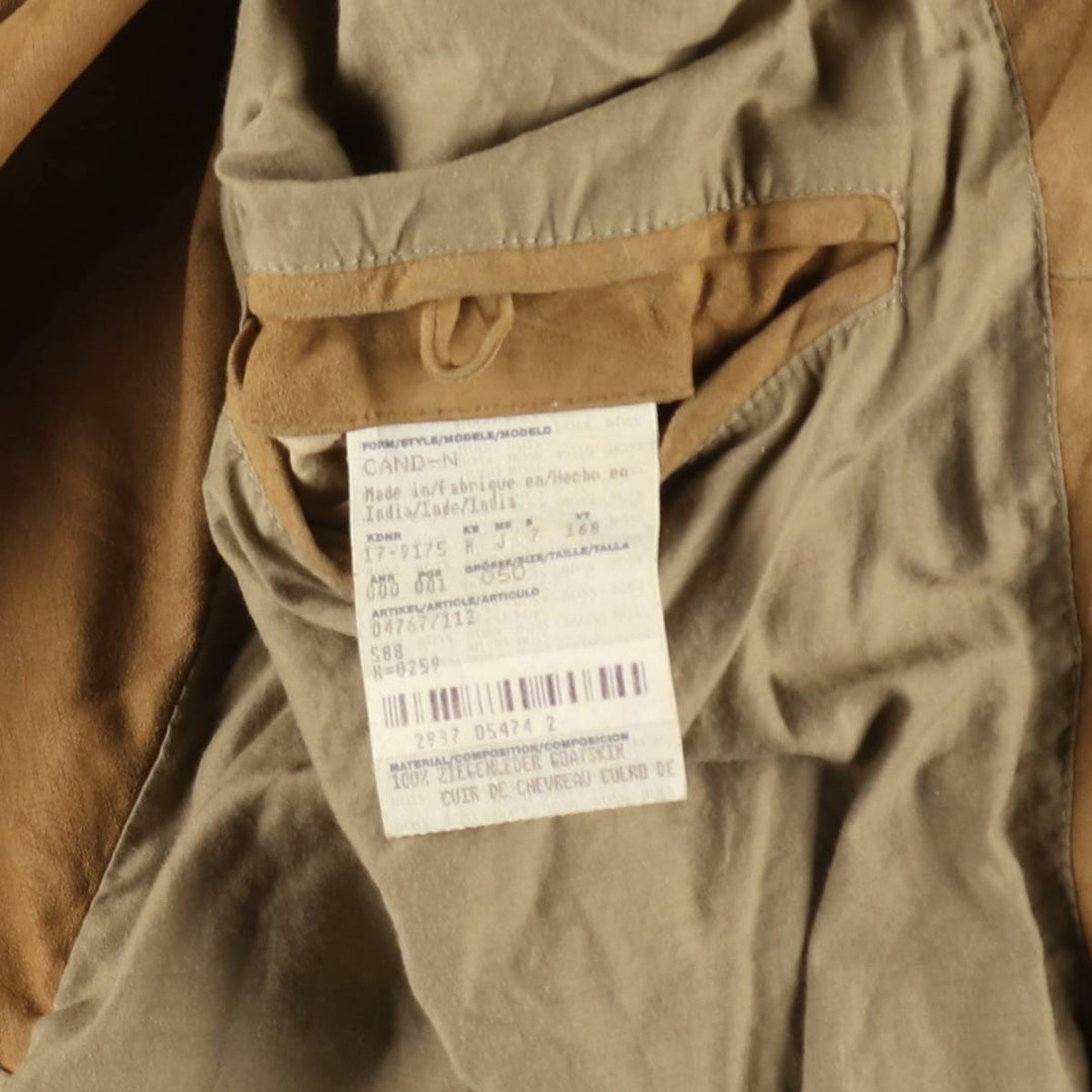 HUGO BOSS suede leather jacket, men's size L Genuine Leather Goatskin Camel type Vintage Second Hand