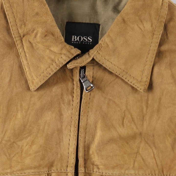 HUGO BOSS suede leather jacket, men's size L Genuine Leather Goatskin Camel type Vintage Second Hand