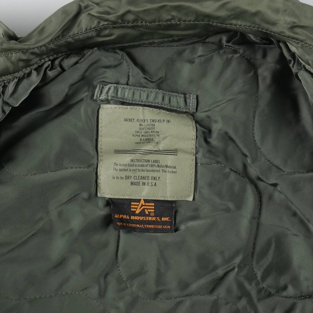 Civilian Alpha CWU-45/P Type Military Flight Jacket Made in USA X-LARGE Men's XL equivalent /eaa510235