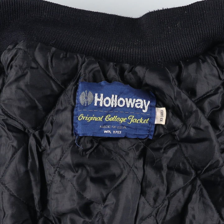 80's Holloway Wool Button Leather Sleeve Varsity Jacket Made in USA Men's XXL /eaa510293