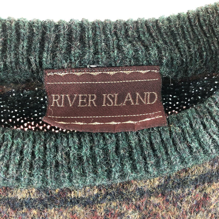 RIVER ISLAND all-over print wool knit sweater made in Mauritius, men's size L /eaa510311