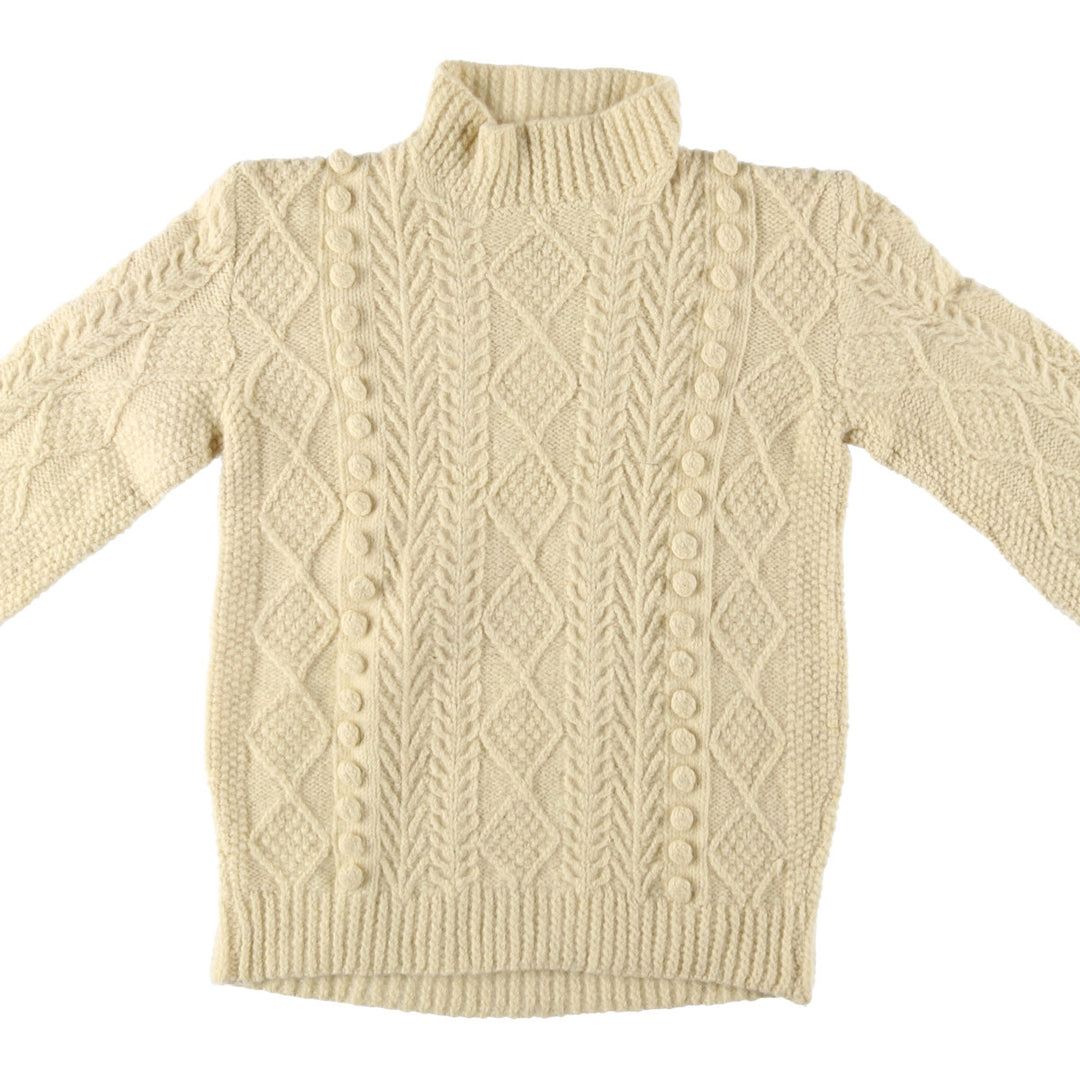 High neck fisherman Aran knit sweater, men's size S /eaa510313