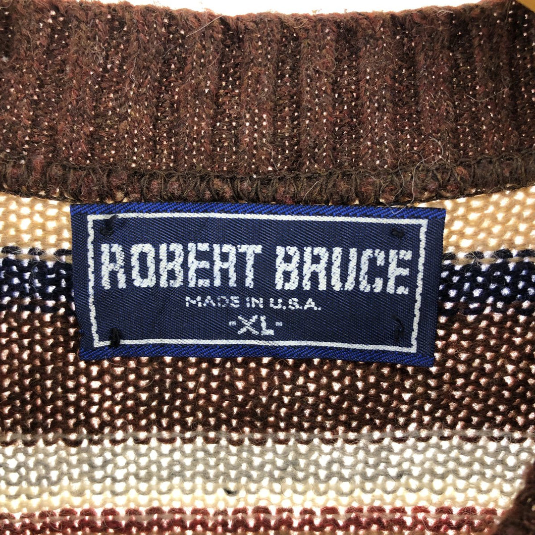 90'S ROBERT BRUCE all-over print wool knit sweater made in USA, men's XL size, vintage /eaa510342