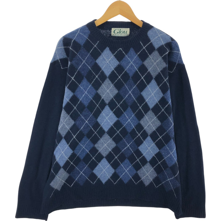 Glou Argyle Pattern Wool Knit Sweater Men's XXL /eaa510343