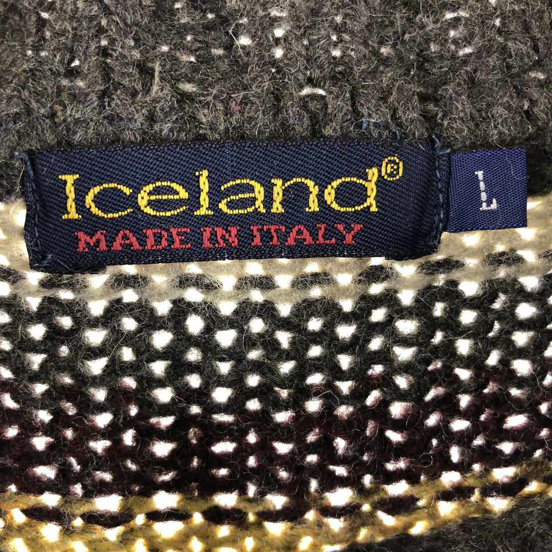 ICELAND Striped Pattern Knit Sweater Made in Italy Men's L Size Vintage /eaa510380