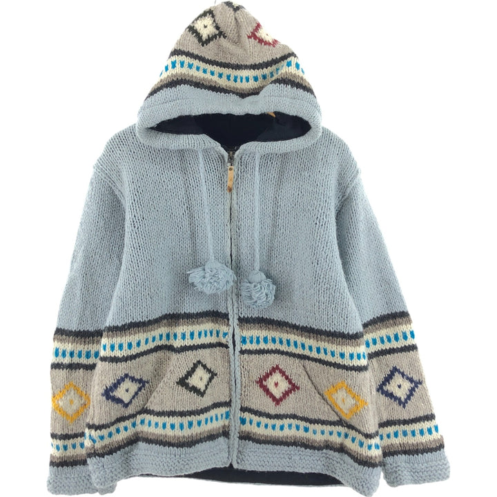 KYBER all-over print wool knit full zip sweater made in Nepal, men's size L /eaa510392