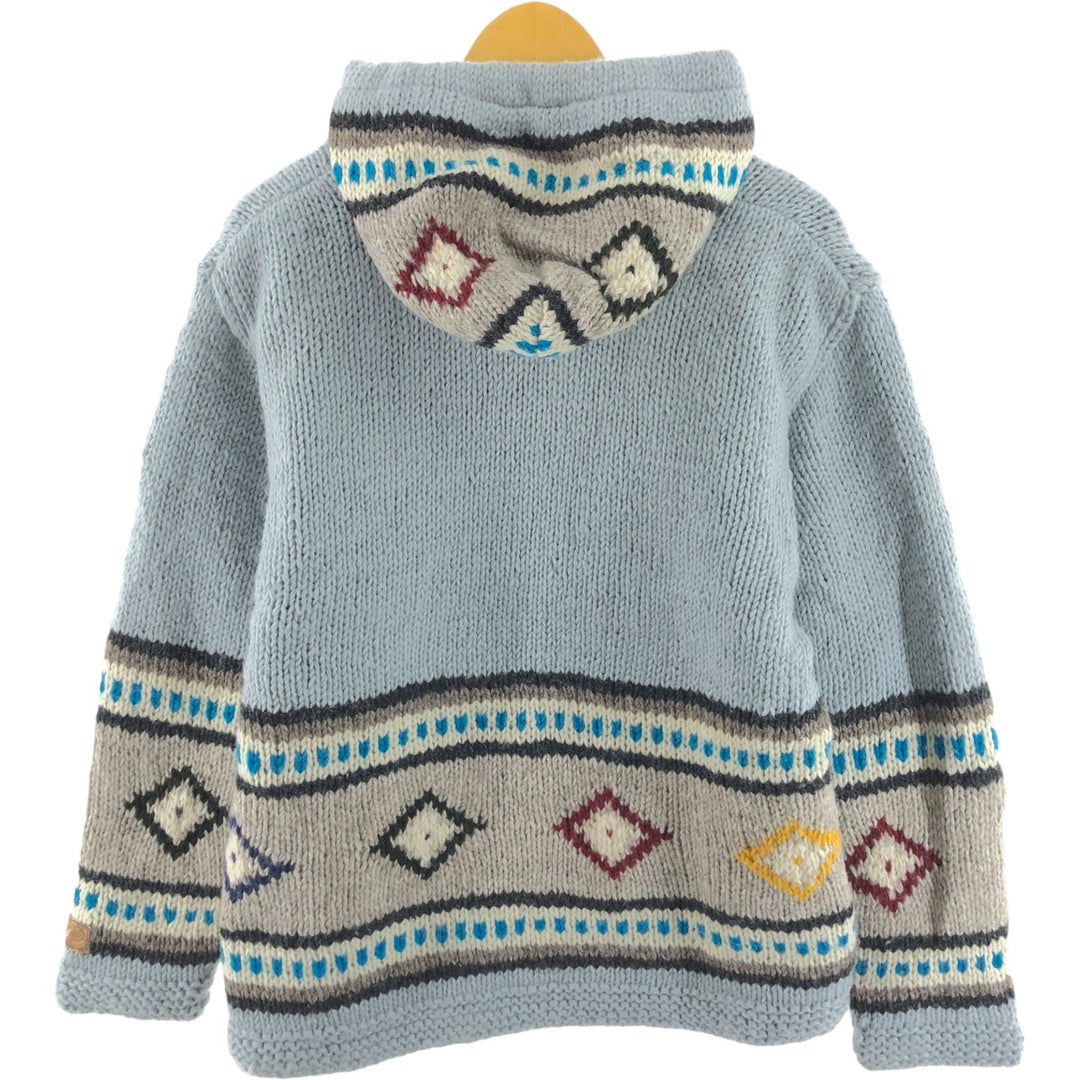 KYBER all-over print wool knit full zip sweater made in Nepal, men's size L /eaa510392