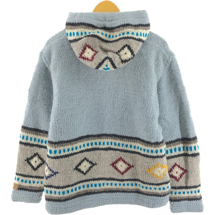 KYBER all-over print wool knit full zip sweater made in Nepal, men's size L /eaa510392