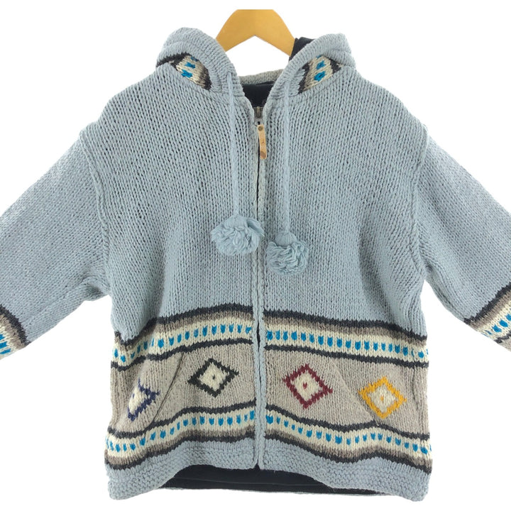 KYBER all-over print wool knit full zip sweater made in Nepal, men's size L /eaa510392