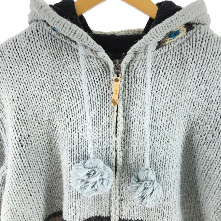 KYBER all-over print wool knit full zip sweater made in Nepal, men's size L /eaa510392