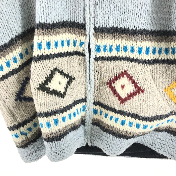 KYBER all-over print wool knit full zip sweater made in Nepal, men's size L /eaa510392