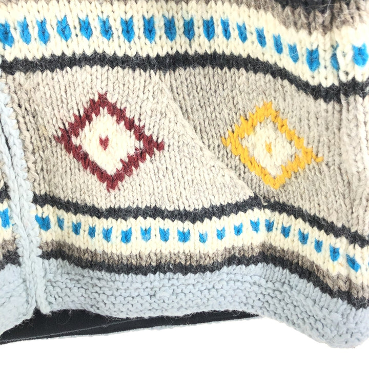 KYBER all-over print wool knit full zip sweater made in Nepal, men's size L /eaa510392