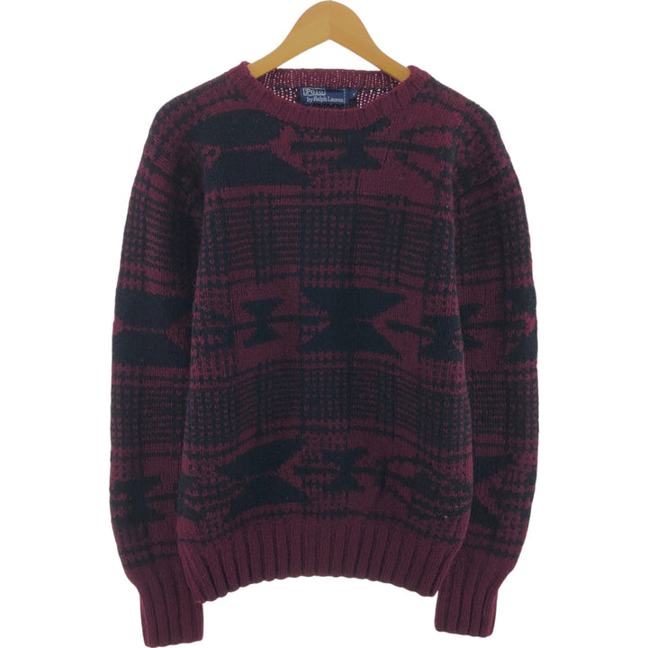 Ralph Lauren HAND KNIT hand knit all-over pattern wool knit sweater men's size M / eaa510394