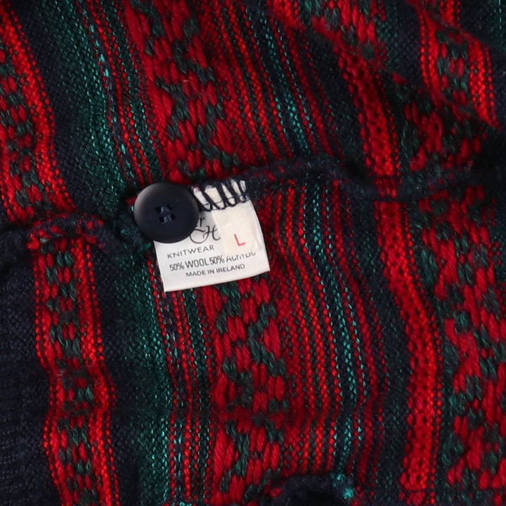 90'S Oskar Haug multi-border wool knit cardigan, made in Ireland, women's size L, vintage / eaa510673