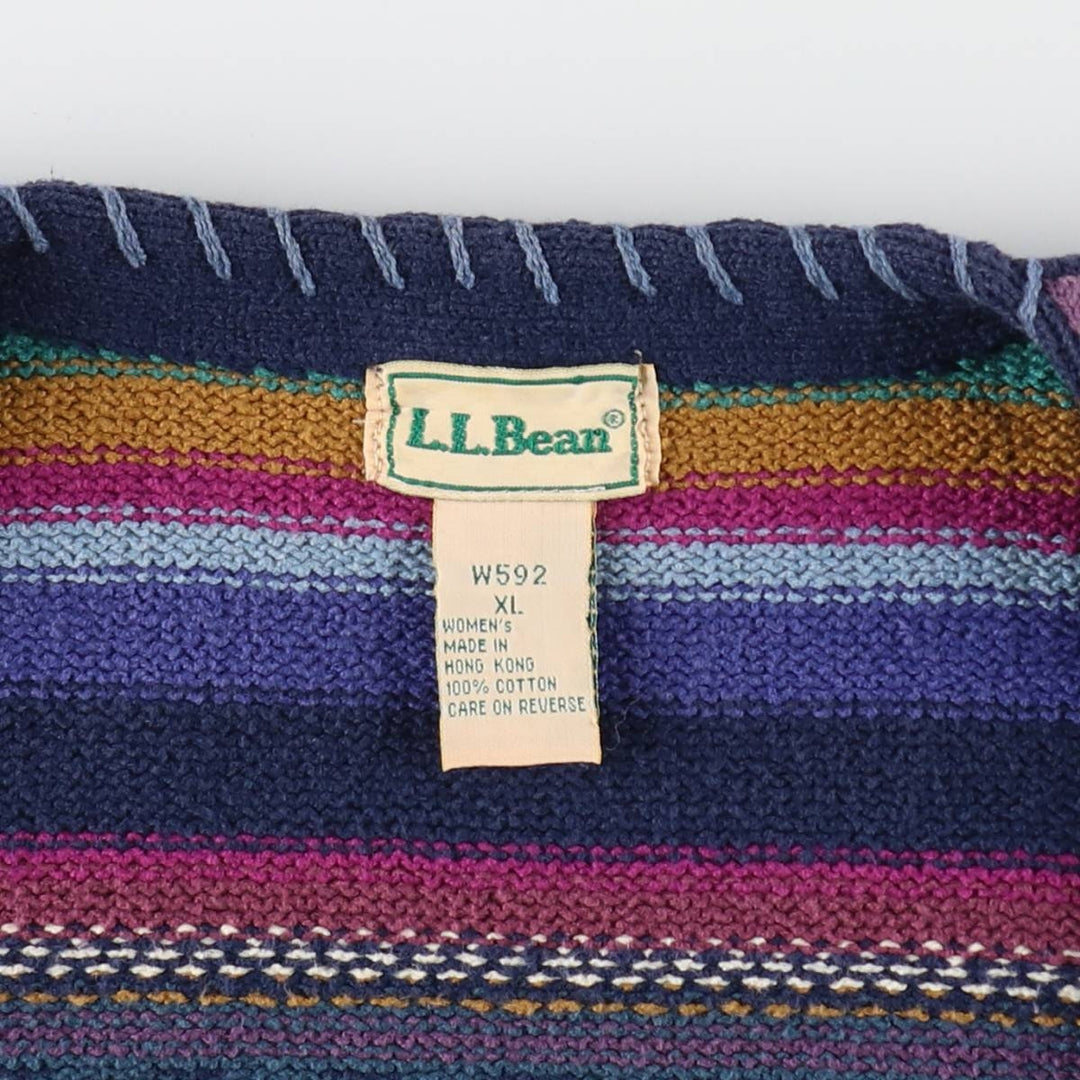 80'S LLBean Multi-border Cotton Knit Cardigan Women's XL Vintage /eaa510674