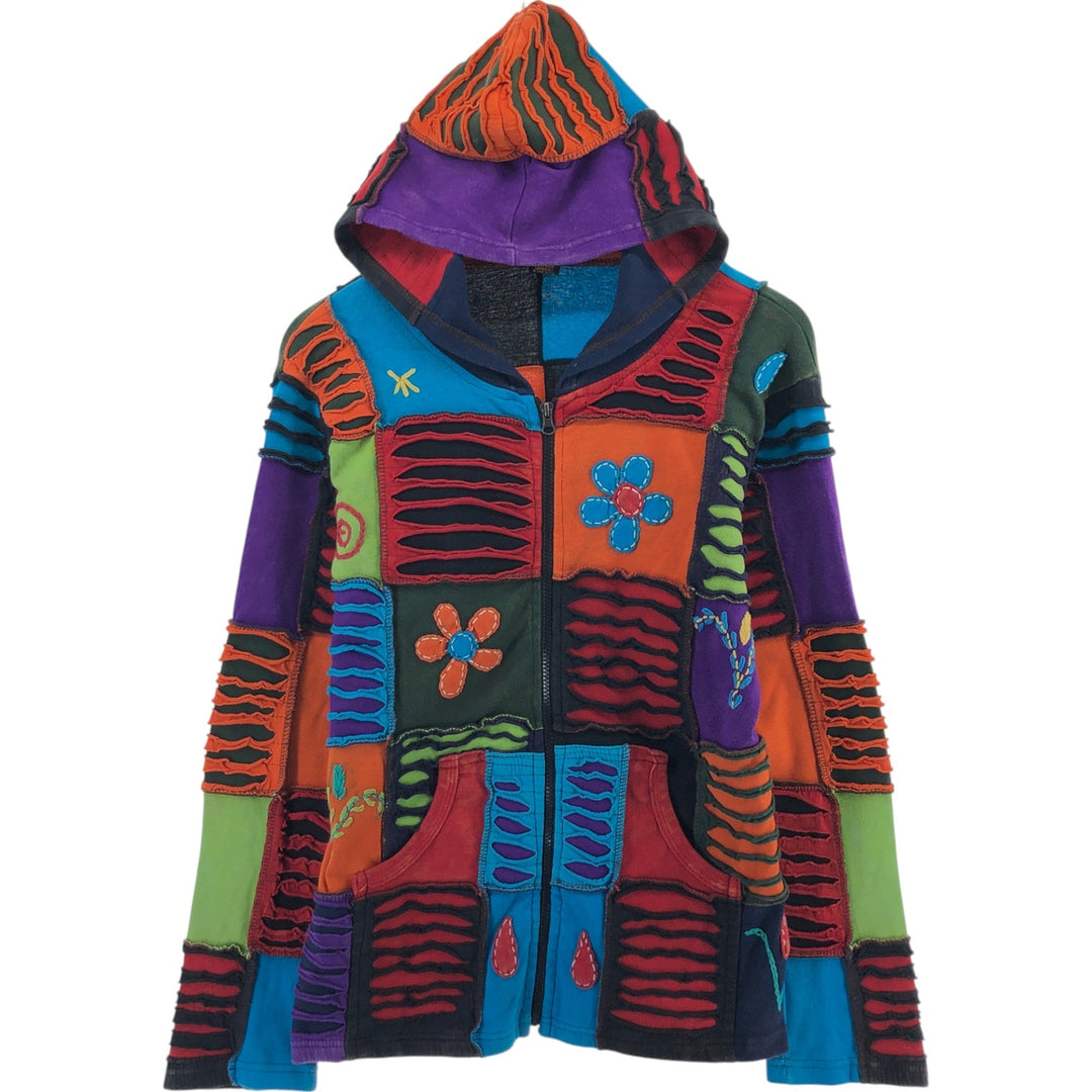 All-over Nepalese patchwork sweat full zip hoodie made in Nepal, size L for women / eaa510760