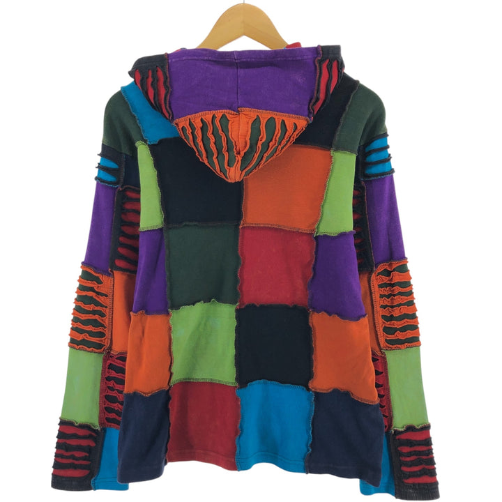 All-over Nepalese patchwork sweat full zip hoodie made in Nepal, size L for women / eaa510760