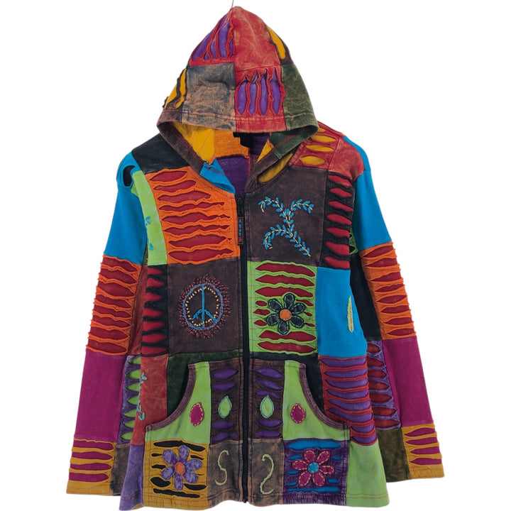 Agan Traders All-over Nepal Patchwork Sweat Full Zip Hoodie Made in Nepal Women's L size /eaa510762