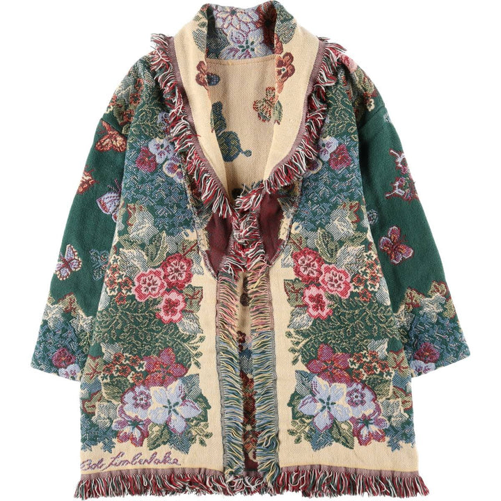 Big size 90'S Bob Timberlake floral pattern fringed rag gown room robe made in USA women's XXXL size vintage /eaa510827