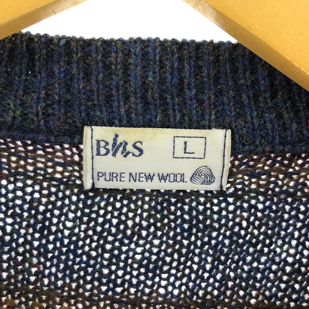 BHS Border Pattern Wool Knit Sweater Men's Size L /eaa510911