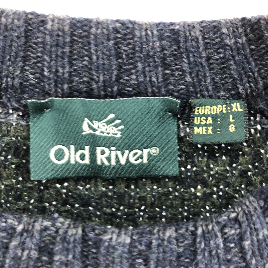 Old River Border Pattern Wool Knit Sweater Men's Size L /eaa510912