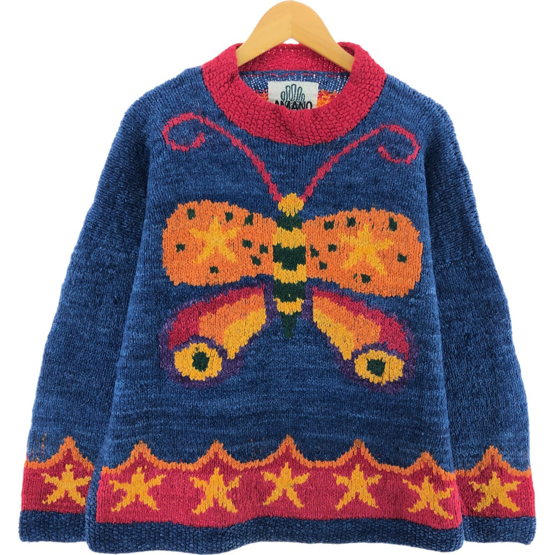 AMANO All-over Butterfly Pattern High Neck Wool Knit Sweater Women's Size L /eaa510923