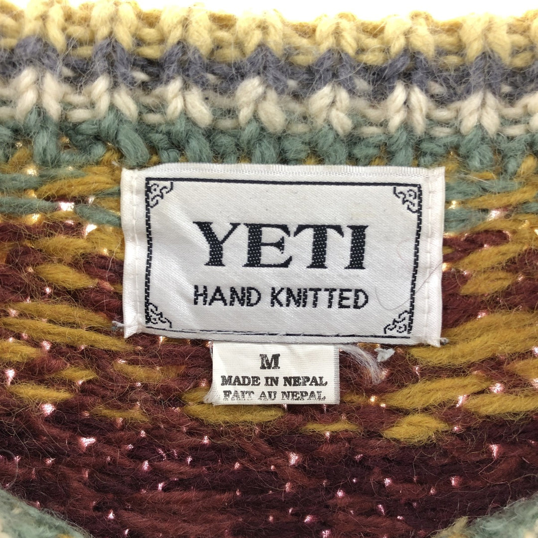 YETI all-over print HAND KNIT hand-knitted wool knit cardigan, women's size M /eaa510925