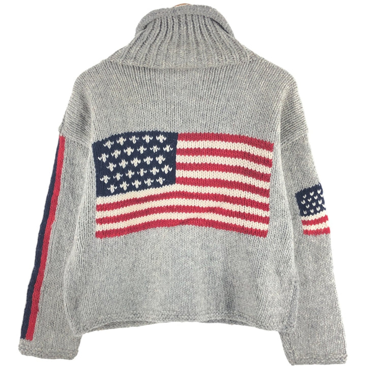 CORAZA CRAFTS Stars and Stripes Pattern HAND MADE Handmade Collared Wool Knit Full Zip Sweater Women's M Size /eaa510926