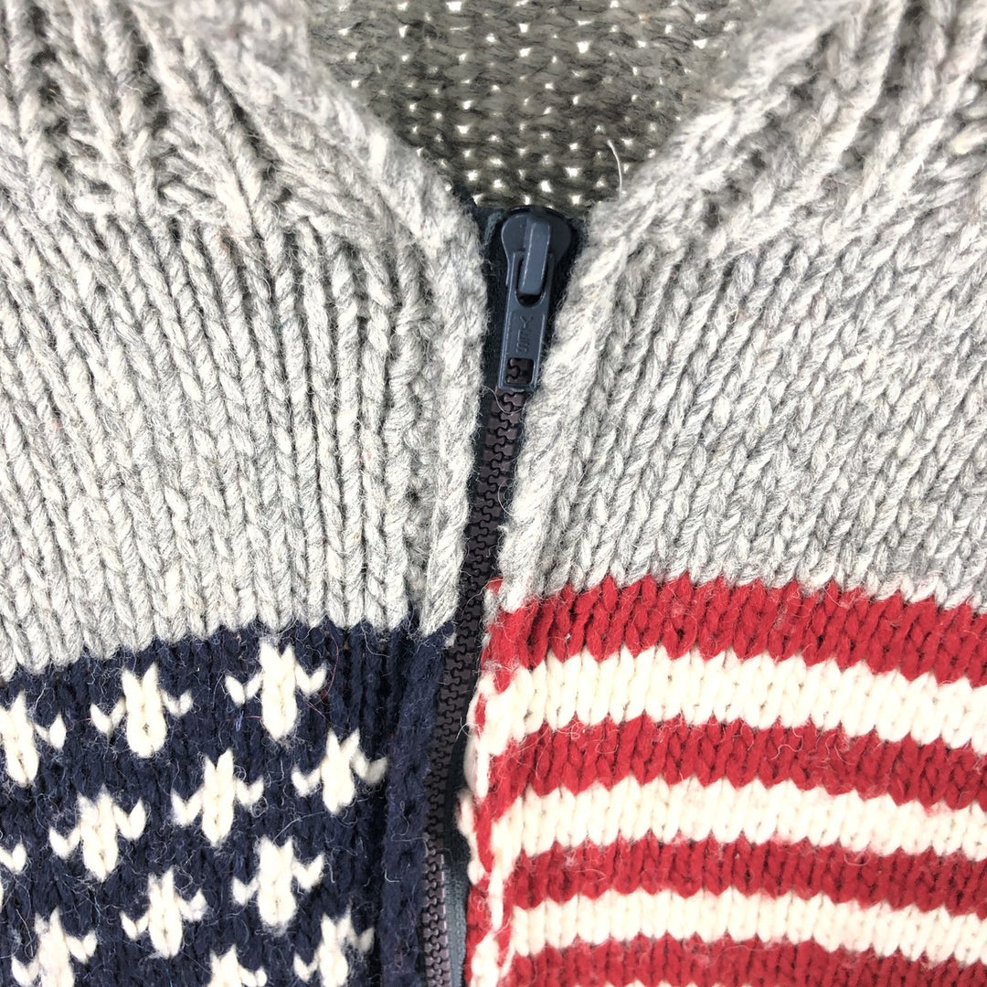 CORAZA CRAFTS Stars and Stripes Pattern HAND MADE Handmade Collared Wool Knit Full Zip Sweater Women's M Size /eaa510926