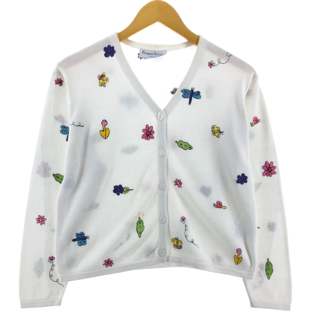 ROBERT SCOTT PETITES All-over Butterfly Pattern Cotton Knit Cardigan, Women's M size /eaa510929