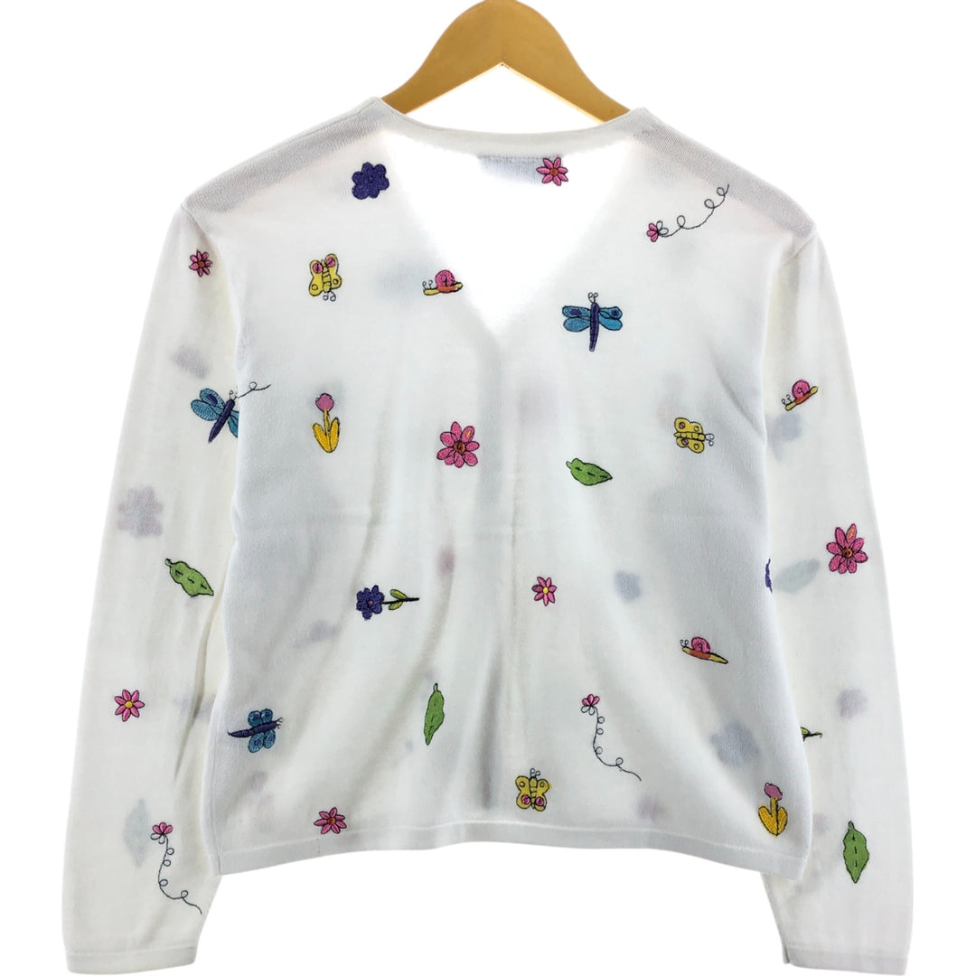 ROBERT SCOTT PETITES All-over Butterfly Pattern Cotton Knit Cardigan, Women's M size /eaa510929