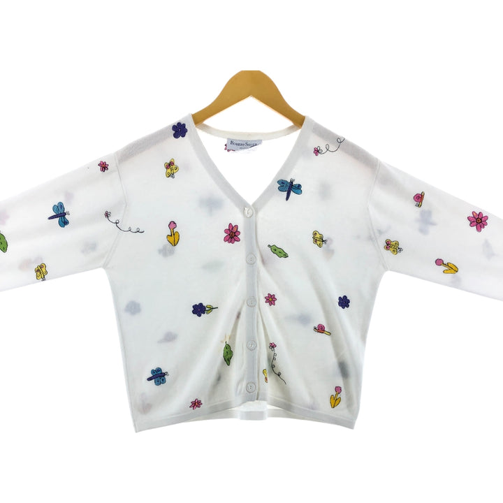 ROBERT SCOTT PETITES All-over Butterfly Pattern Cotton Knit Cardigan, Women's M size /eaa510929