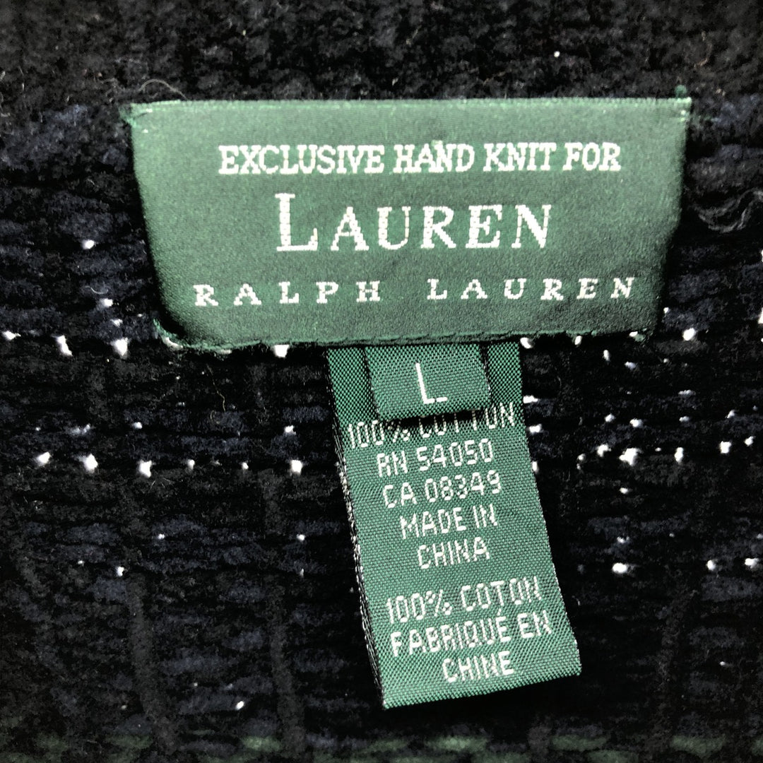 Ralph Lauren LAUREN Blackwatch Check Cotton Knit Full Zip Sweater Women's L size / eaa511379