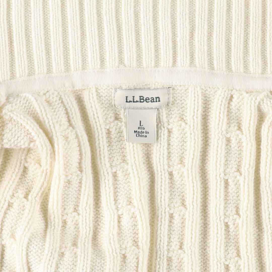 LLBean Cable Knit Cotton Knit Full Zip Sweater Women's Size L /eaa511383