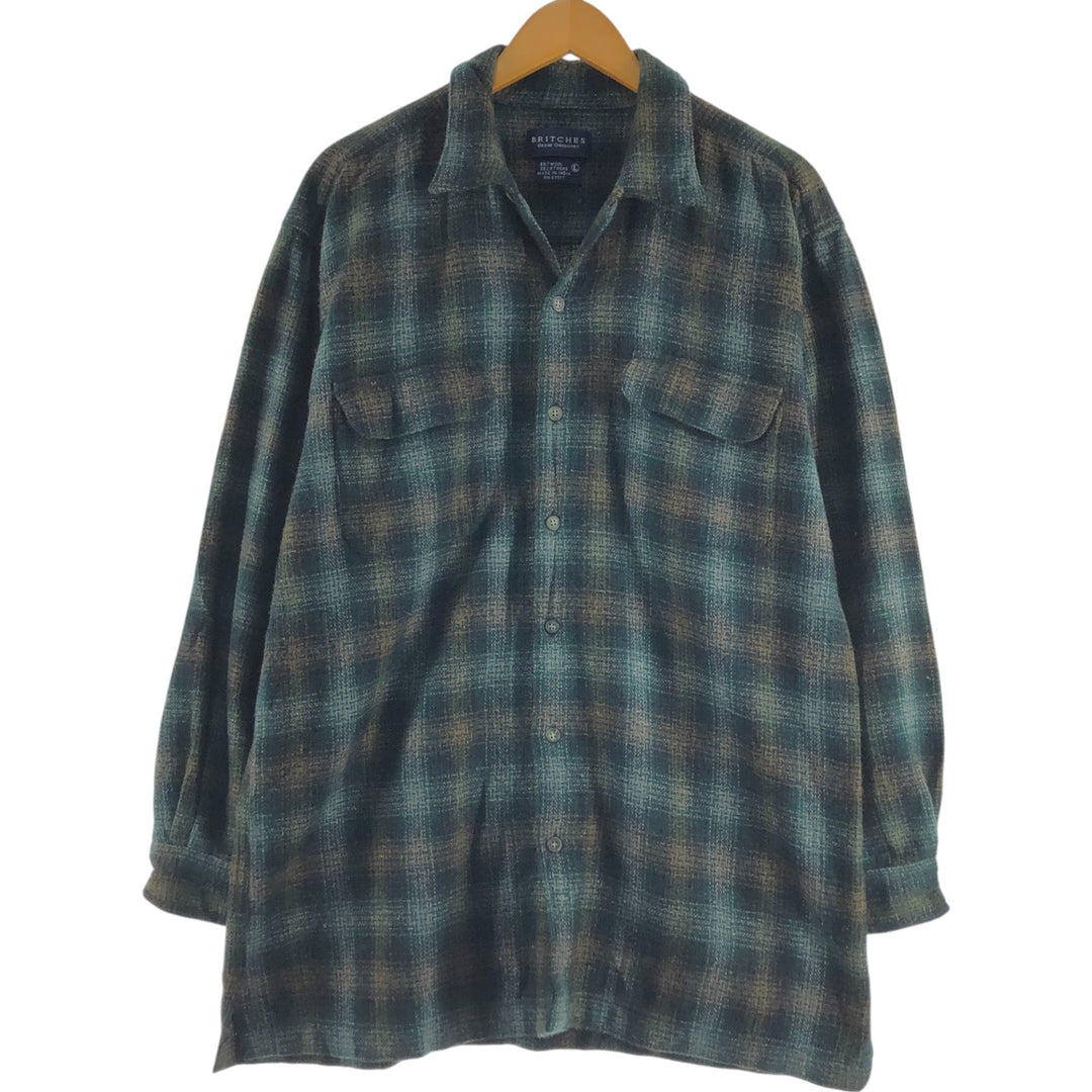 90'S BRITCHES Check Pattern Open Collar Wool Box Shirt Men's L Size Vintage /eaa511416