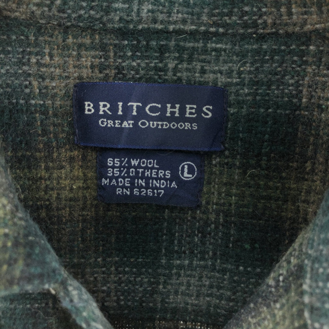90'S BRITCHES Check Pattern Open Collar Wool Box Shirt Men's L Size Vintage /eaa511416