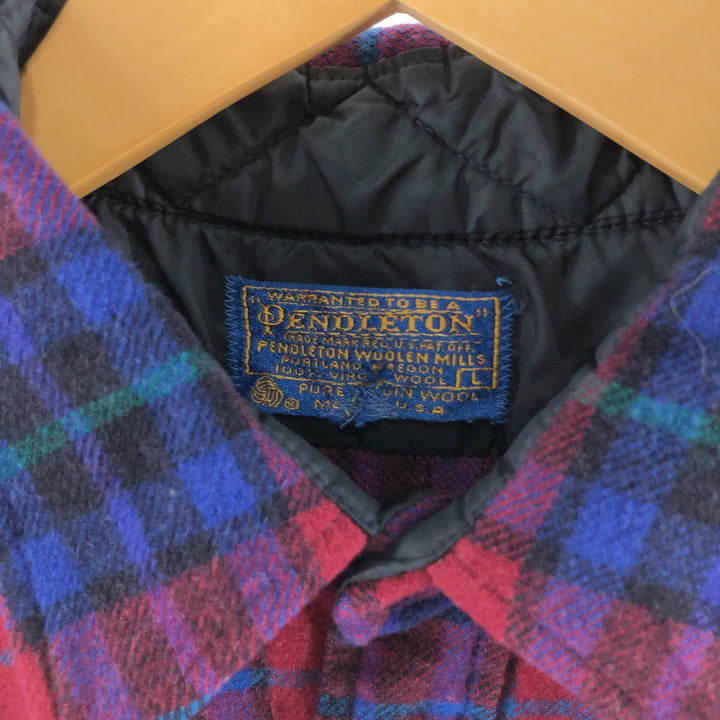 70'S Pendleton Check Pattern Wool Shirt Made in USA Men's L Size Vintage /eaa511423