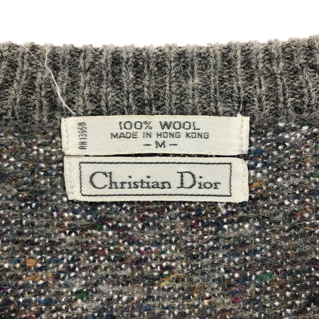 90'S Christian Dior all-over print, color nep, V-neck wool knit sweater, women's size M / eaa511705