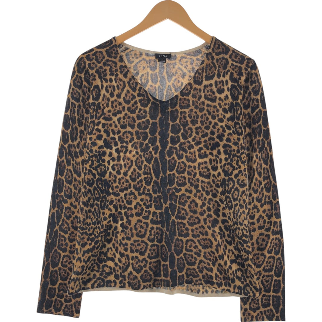 sofie Leopard Pattern V-neck Cashmere Knit Sweater for Women (Equivalent to XL) /eaa511706