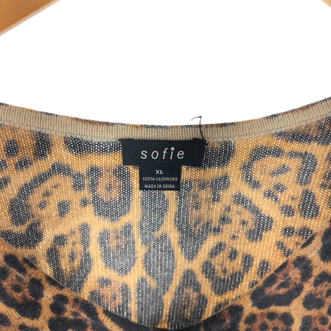 sofie Leopard Pattern V-neck Cashmere Knit Sweater for Women (Equivalent to XL) /eaa511706