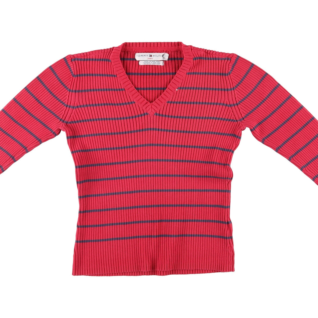 Tommy Hilfiger TOMMY HILFIGER JEANS Border Pattern Ribbed V-neck Knit Sweater Women's S size / eaa511729