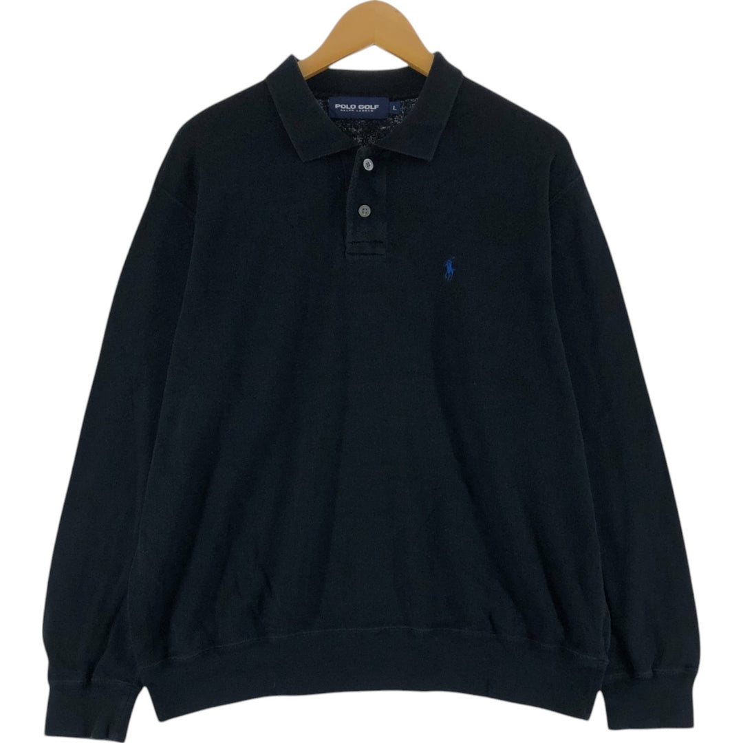 90'S Ralph Lauren Polo Golf collared half button one point logo sweatshirt trainer made in USA men's L size /eaa512097