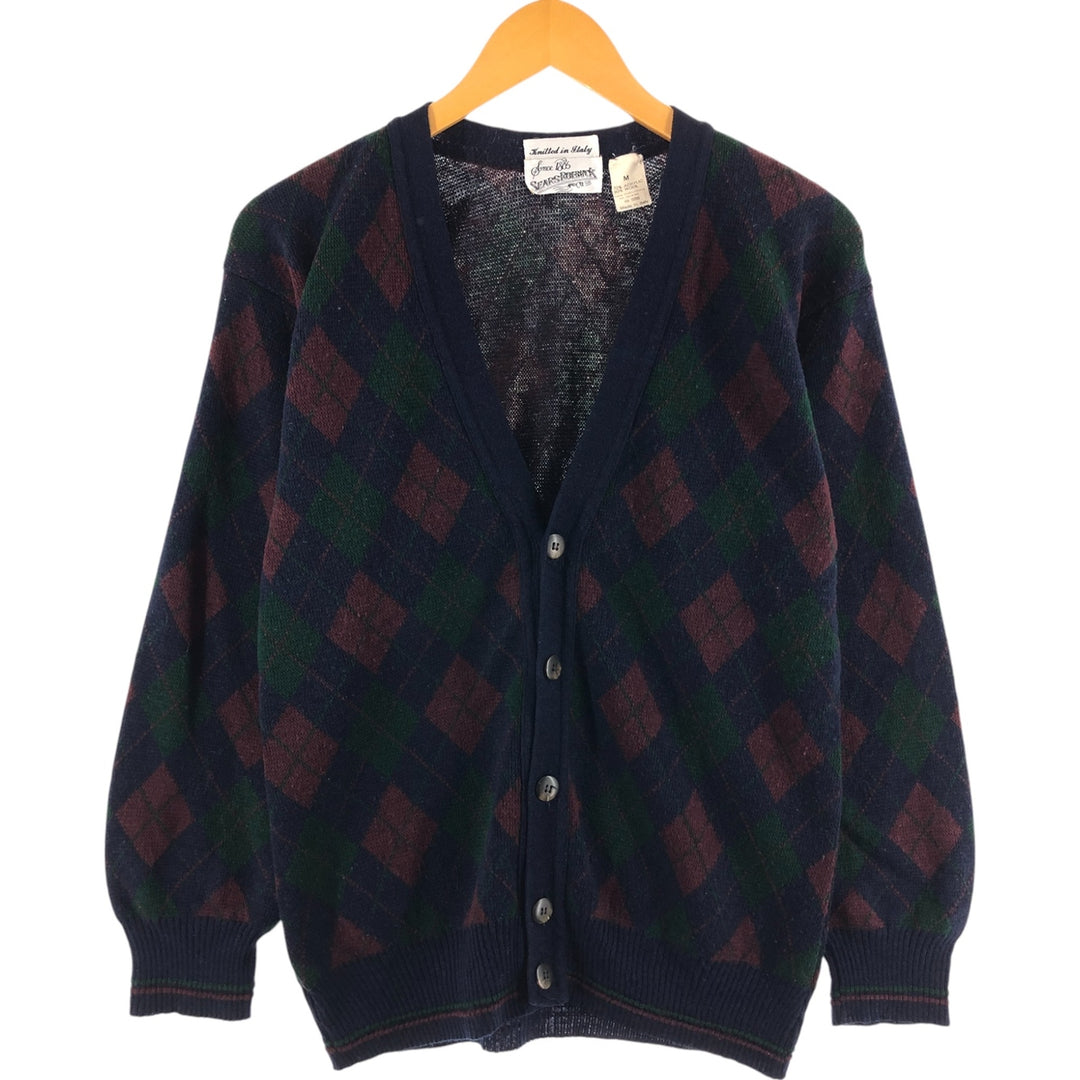 80s-90'S Sears Lowbucks Argyle Pattern Acrylic Knit Cardigan Made in Italy Men's M Size Vintage /eaa512100