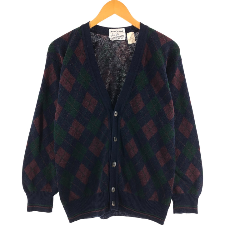 80s-90'S Sears Lowbucks Argyle Pattern Acrylic Knit Cardigan Made in Italy Men's M Size Vintage /eaa512100